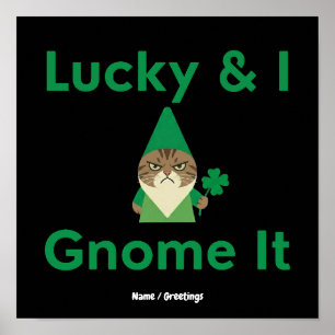 Póster Lucky & I Gnome Es Divertido Gato Sarcástico St P