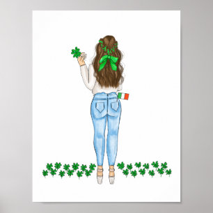 Póster Lucky Irish Female Four Leaf Clover Art