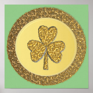 Póster Lucky Irish Shamrock Gold Coin