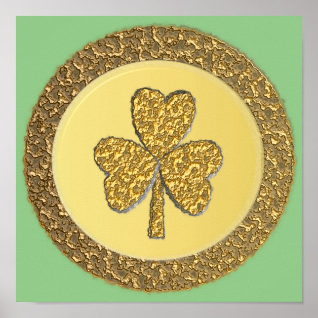 Póster Lucky Irish Shamrock Gold Coin (Frente)