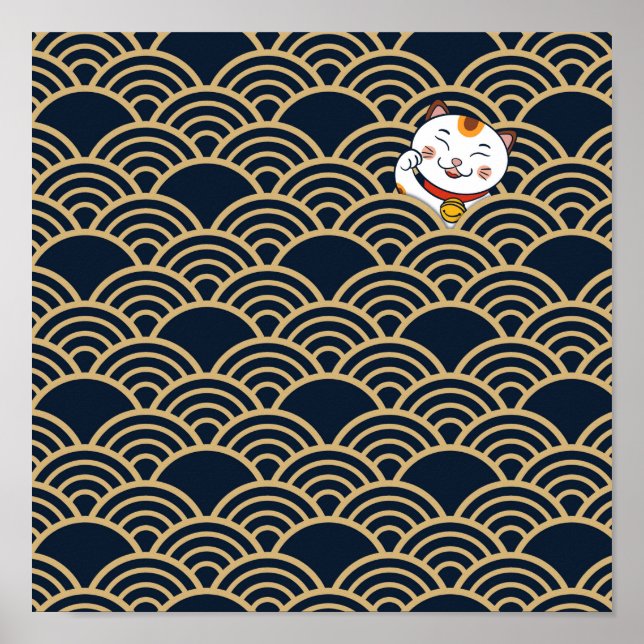 Póster Lucky Japanese Calico Cat | Maneki Neko Poster (Frente)