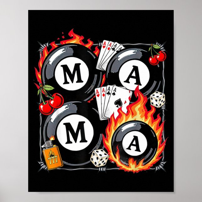Póster Lucky Mama Billiard 8 Cherry Mother's Day Mom Life (Frente)
