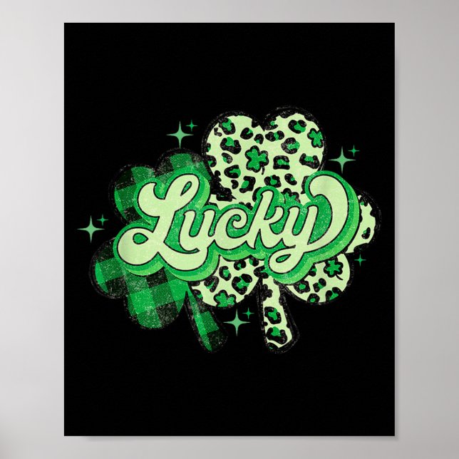 Póster Lucky Shamrock Leopard,checkered Patricks Day Funn (Frente)