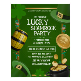 Póster Lucky Shamrock Party St. Paddy's Day Customizable