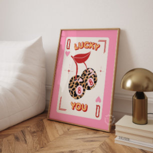 Póster Lucky You Bola 8 Estampado de Cereza y Leopardo