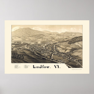 Póster Ludlow, mapa panorámico del VT - 1885