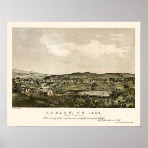 Póster Ludlow, mapa panorámico VT - 1859