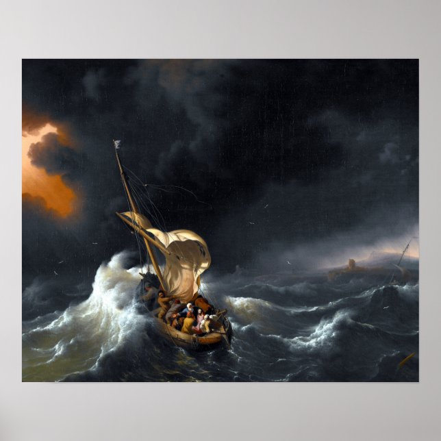 Póster Ludolf Backhuysen Cristo en la tormenta en el mar (Frente)