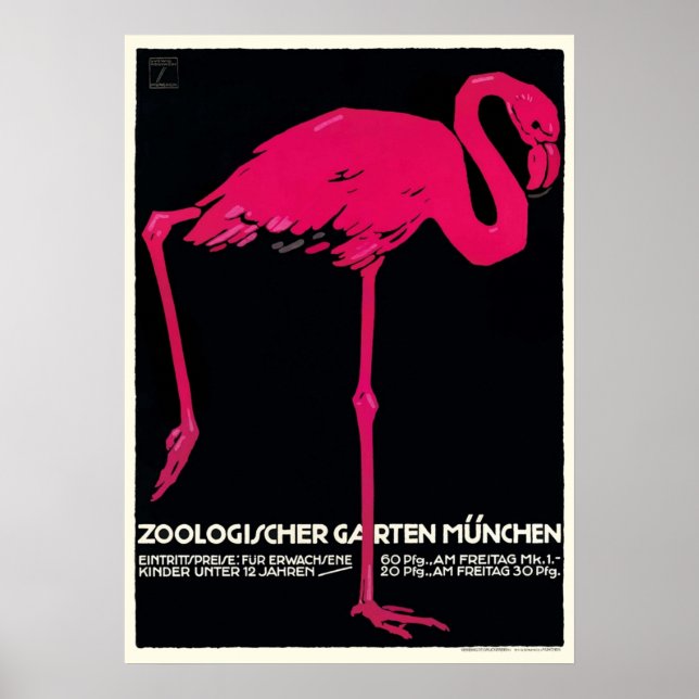 Póster Ludwig Hohlwein Zoo Flamingo de Múnich 1912 (Frente)