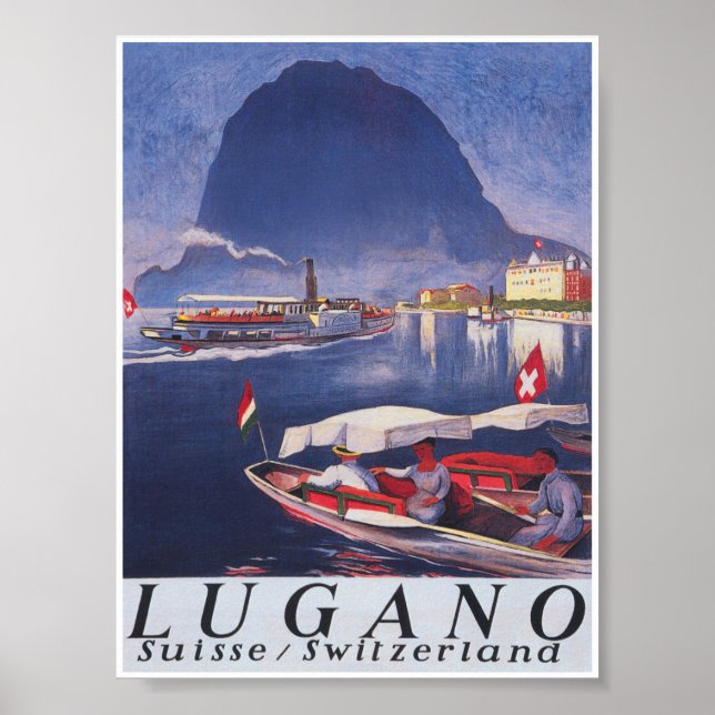 Póster Lugano Suiza Poster de viajes retro vintage (Frente)