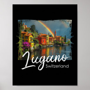 Póster Lugano Vintage Suiza Tee Alpes Senderismo Lago Di