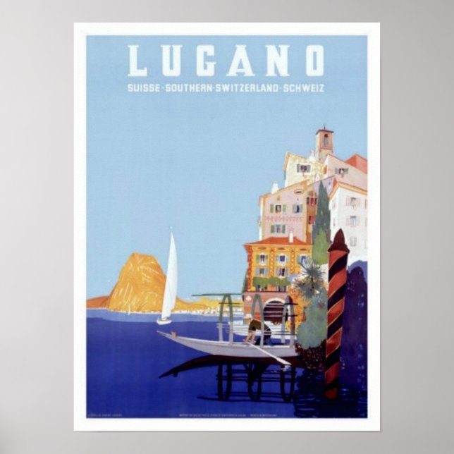 Póster Lugano vintage, Suiza Travel (Frente)