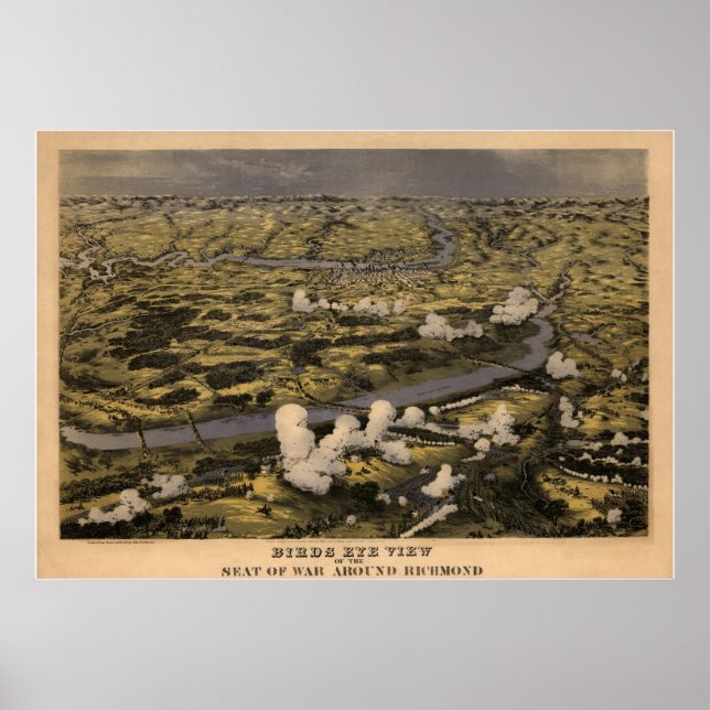 Póster Lugar de guerra de Birds View alrededor del mapa d (Frente)