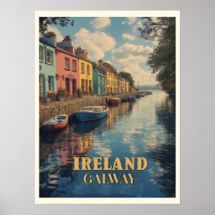 Póster Lugar de nacimiento de Galway Ireland Retro