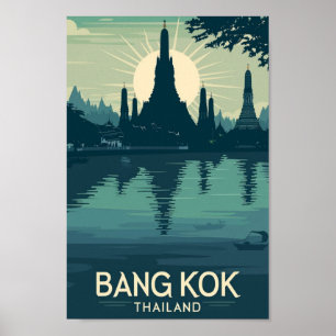 Póster Lugar de viaje famoso de Bangkok Thailand Vintage
