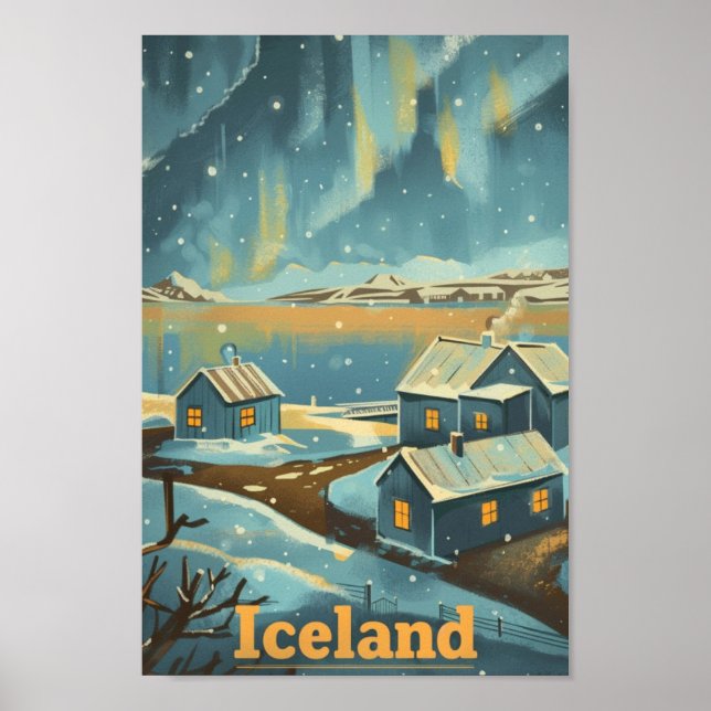 Póster Lugar de viaje famoso de Islandia Vintage (Frente)