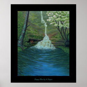 Póster Lugar feliz - Pintura de cascada
