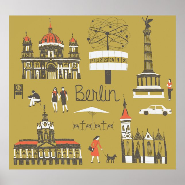 Póster Lugares emblemáticos de Berlín, Ilustracion monume (Frente)