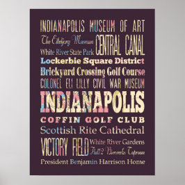 Póster Lugares famosos de Indianápolis, Indiana.