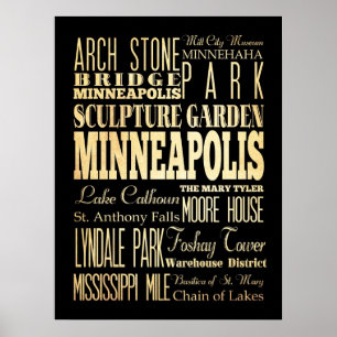 Póster Lugares famosos de Minneapolis, Minnesota