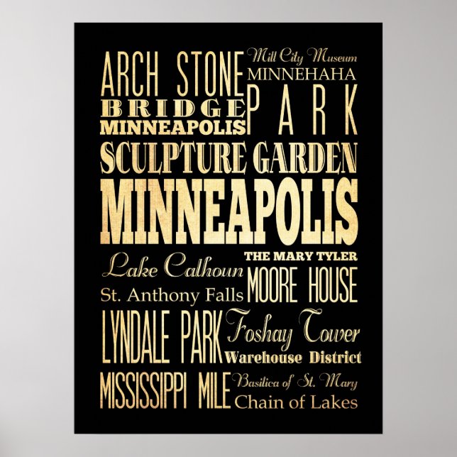 Póster Lugares famosos de Minneapolis, Minnesota (Frente)