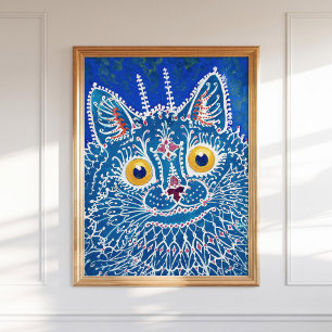 Póster Luís Wain Psychedelic Blue Cat Pinintage