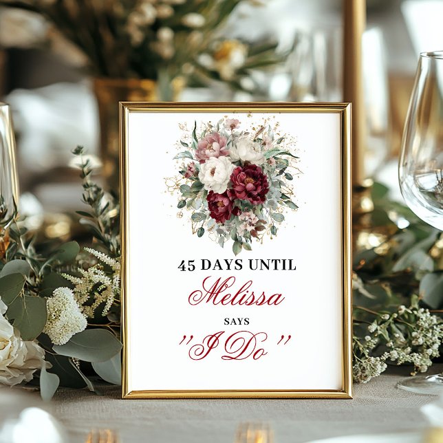 Póster Lujo Blush Burgundy Dais Hasta que Me Case Cuenta  (Luxe Blush Burgundy Dais Until I Do Countdown)