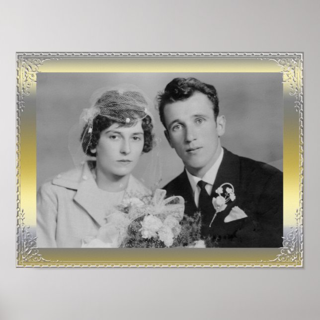 Póster Lujo de marco de borde dorado de plata de lujo fot (Frente)