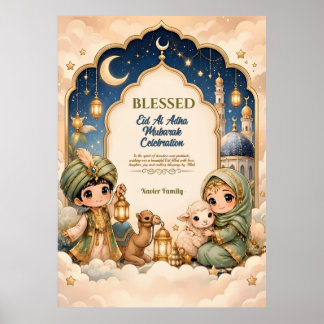 Póster Lujo Lindo Farol Navideño Kids Eid Mubarak Familia