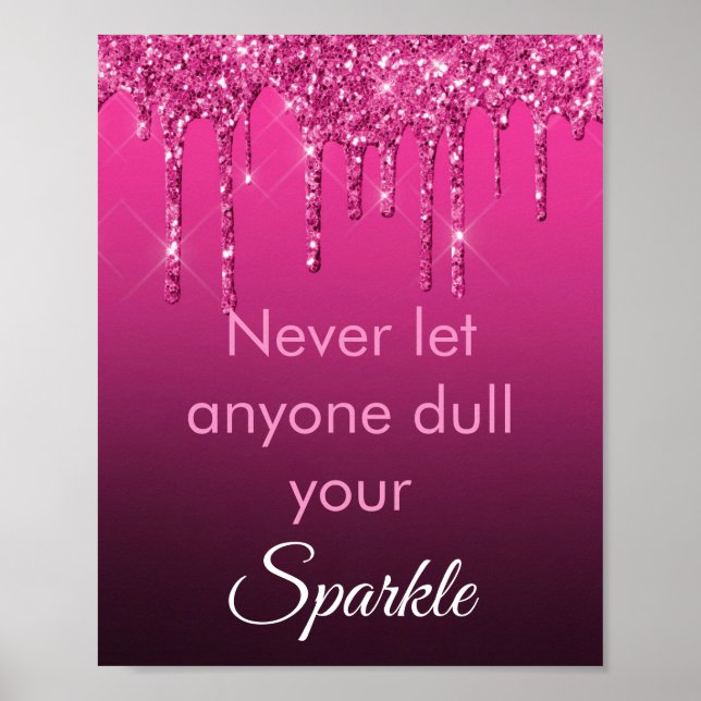 Póster Lujo Motivacional Brillo Glitter Rosa Chic (Frente)
