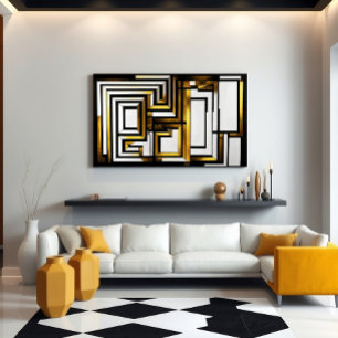 Póster Lujo Negro Geométrico Deco Dorado