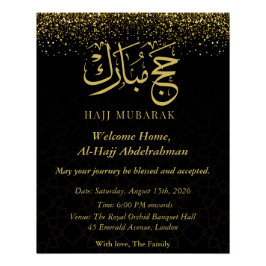 Póster Lujo oro caligrafía árabe Hajj Mubarak