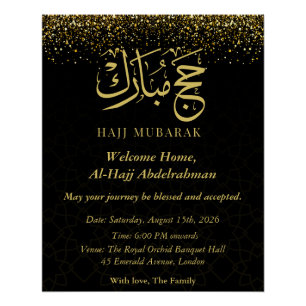 Póster Lujo oro caligrafía árabe Hajj Mubarak