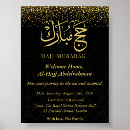Póster Lujo oro caligrafía árabe Hajj Mubarak