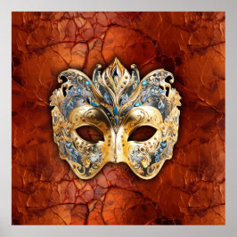 Póster Lujosa máscara veneciana sobre fondo rojizo