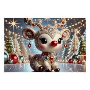 Póster Lujosa representación 3D de Rudolph con multicolor