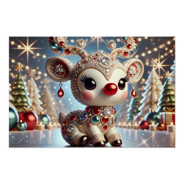 Póster Lujosa representación 3D de Rudolph con multicolor (Anverso)
