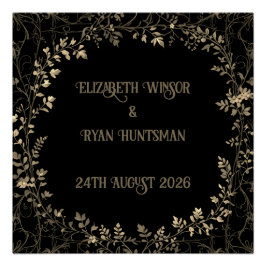 Póster Lujoso acabado floral de oro y sepia negra