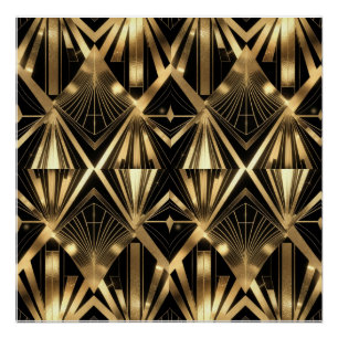 Póster Lujoso Art Deco Geométrico Dorado y Negro 
