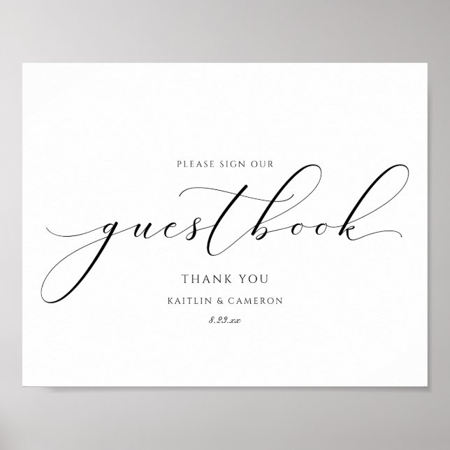 Póster Lujoso Boda Guestbook Elegante Rótulo de caligrafí (Frente)