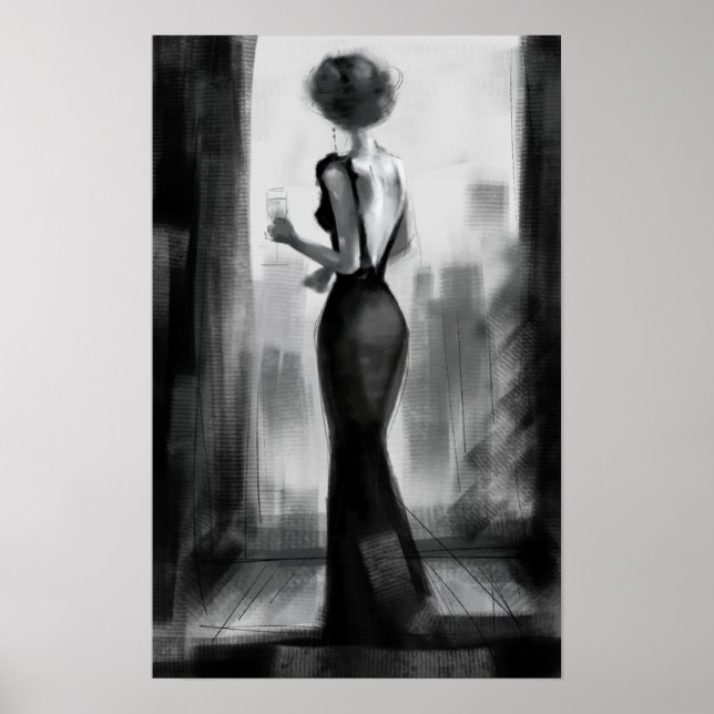 Póster lujoso carbón vegetal elegante noche de me-time (Frente)