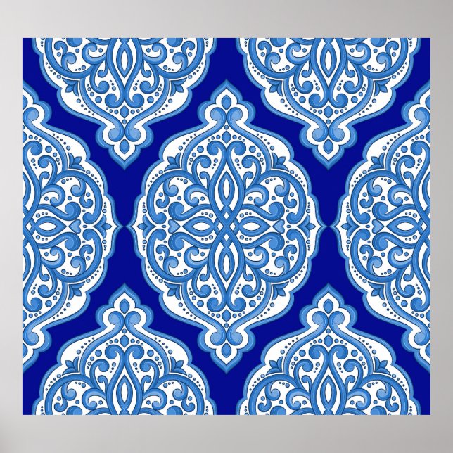 Póster Lujoso decorado en blanco y azul turco. (Frente)