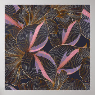 Póster Lujoso fondo floral sin fisuras dorado con trop