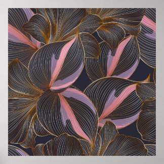 Póster Lujoso fondo floral sin fisuras dorado con trop