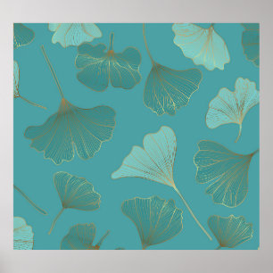 Póster Lujoso Ginkgo de oro, papel pintado.