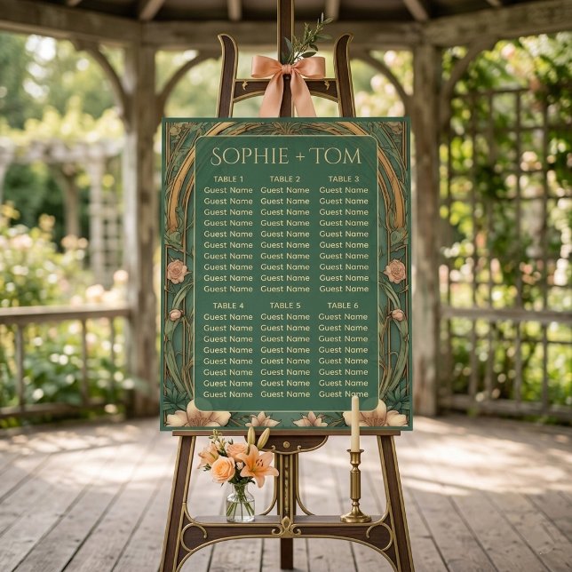 Póster Lujoso gráfico de asientos Art Nouveau de Alphonse (Luxurious Alphonse Mucha Art Nouveau Seating Chart)