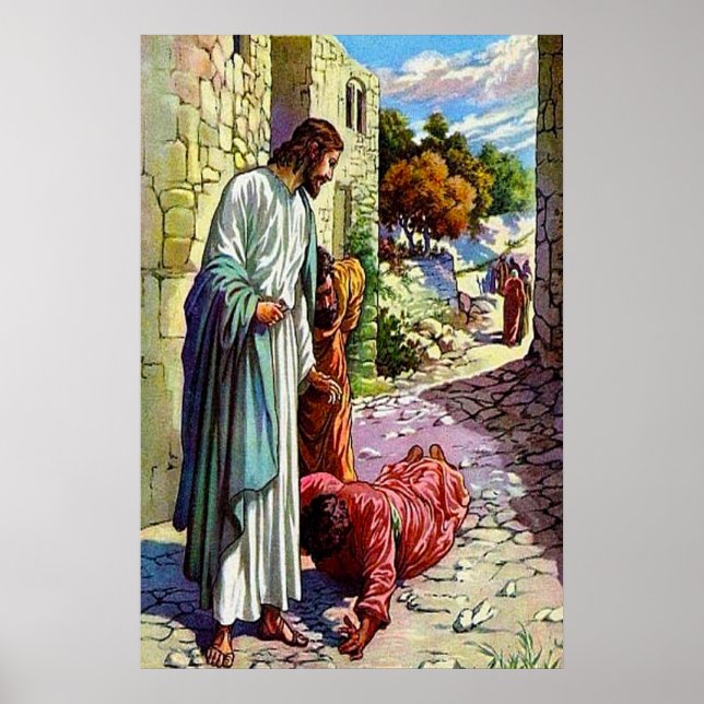 Póster Luke 17:11-19 Diez Lepers Limpiados (Frente)