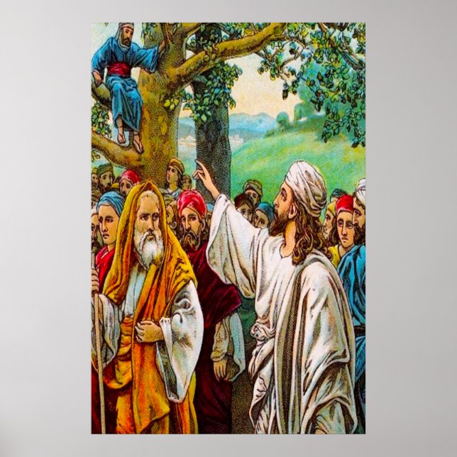 Póster Luke 19:1-10 Jesús guarda un recaudador de impuest (Frente)