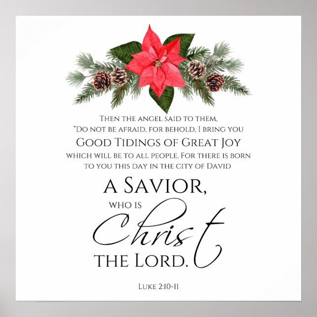 Póster Luke 2:10-11 Good Tidings Poinsettia Navidades (Frente)