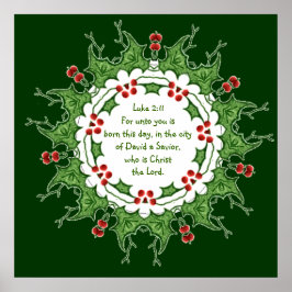 Póster Luke 2:11 Escritura para Navidades con Holly